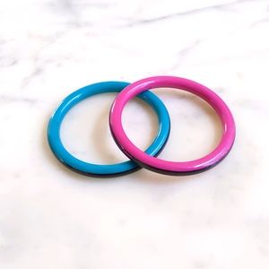0.25" Wide Black/Green and Black/Pink Bangle Bracelet (Set of 2).